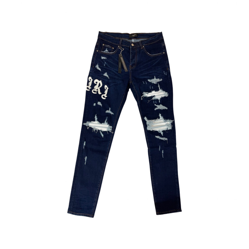 Amiri Blue Embroidered Logo Skinny Fit Jeans Amiri Blue Embroidered Logo Skinny Fit Jeans