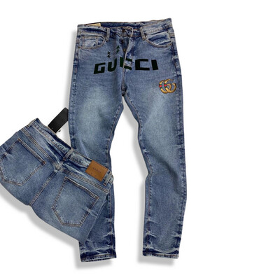 Gucci Logo In Front Denim Jeans Blue