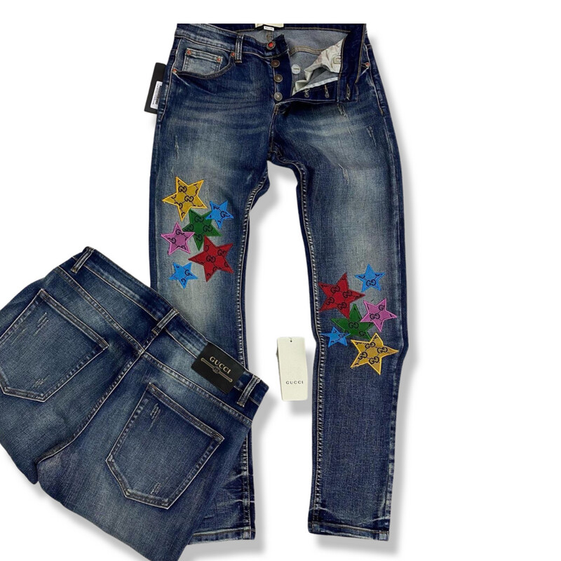 Gucci Stars Denim Jeans Blue