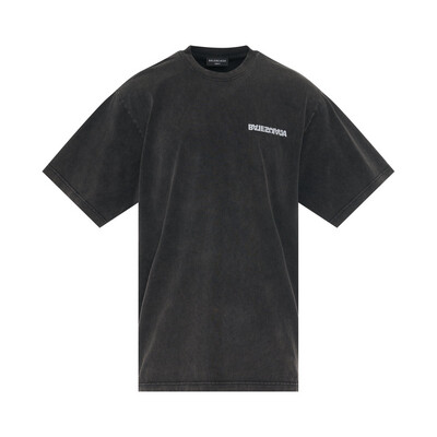 BALENCIAGA Embroidered Turn Logo Slit T-Shirt in Washed Black
