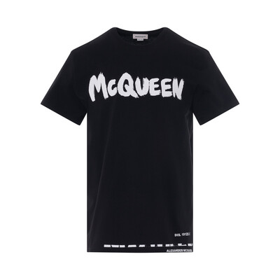 ALEXANDER MCQUEEN - Light Grey Graffiti T-shirt Black