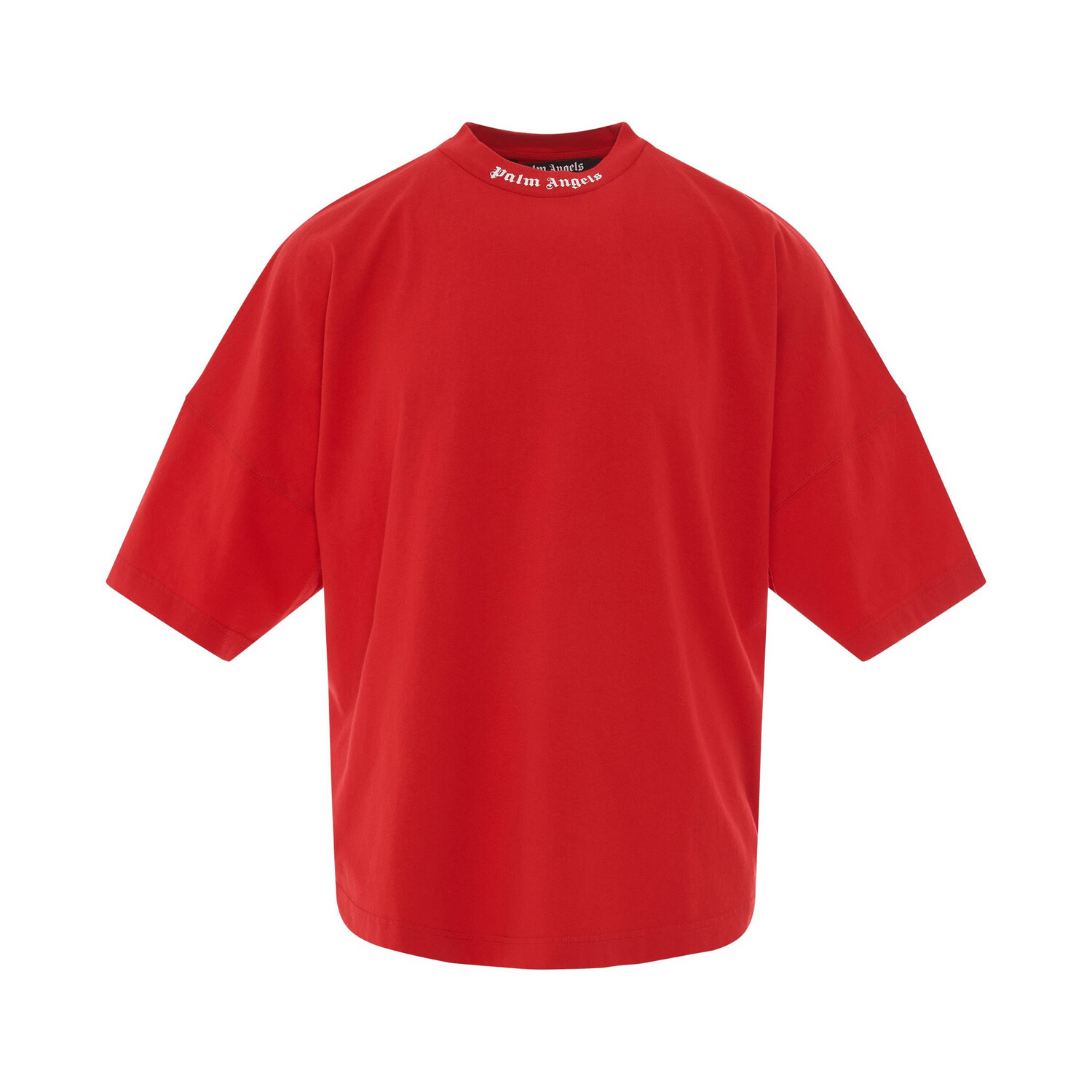 PALM ANGELS OVERSIZED MOCK NECK LOGO TEE RED &amp; WHITE