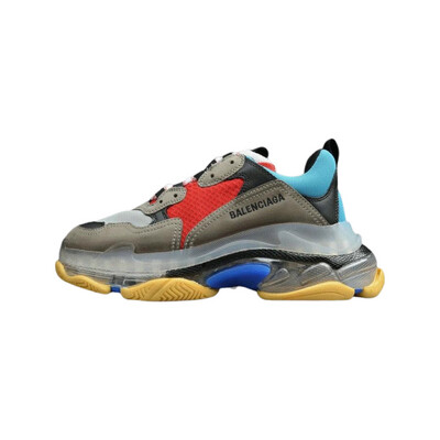 BALENCIAGA TRIPLE S CLEAR SOLE IN BLUE, SILVER &amp; RED