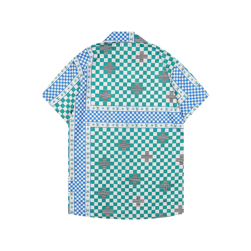 LOUIS VUITTON Green &amp; White Distorted Damier Shirt Short