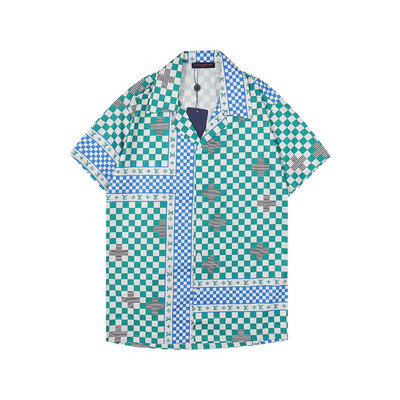 LOUIS VUITTON Green &amp; White Distorted Damier Shirt Short