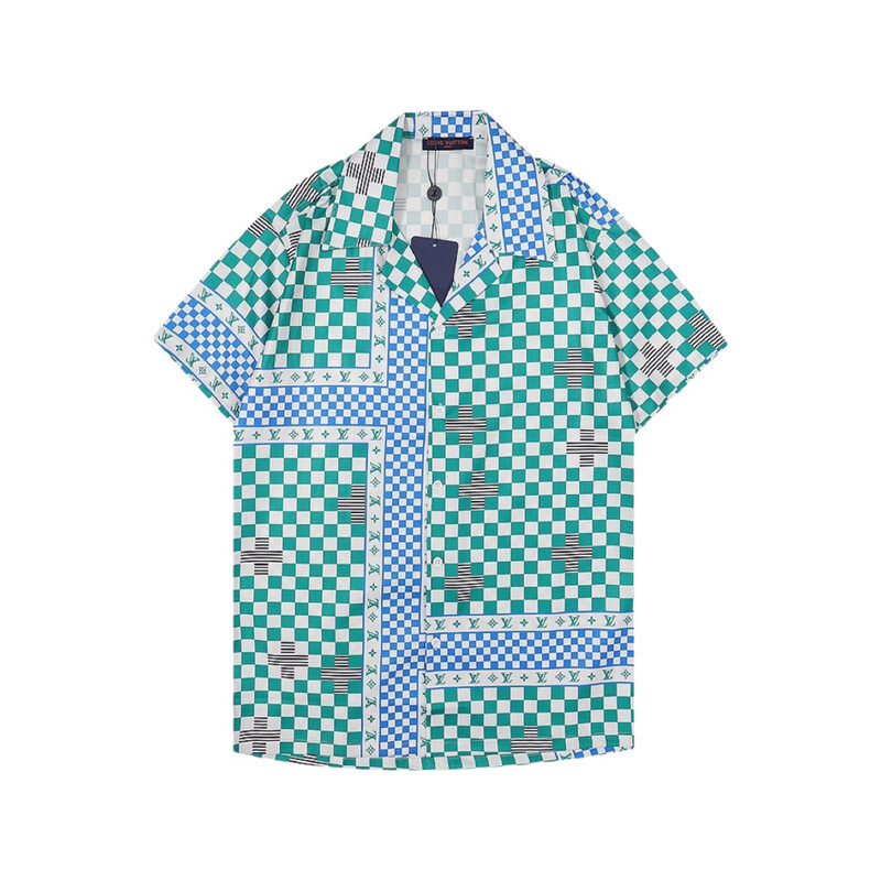 LOUIS VUITTON Green & White Distorted Damier Shirt Short LOUIS VUITTON Green & White Distorted Damier Shirt Short
