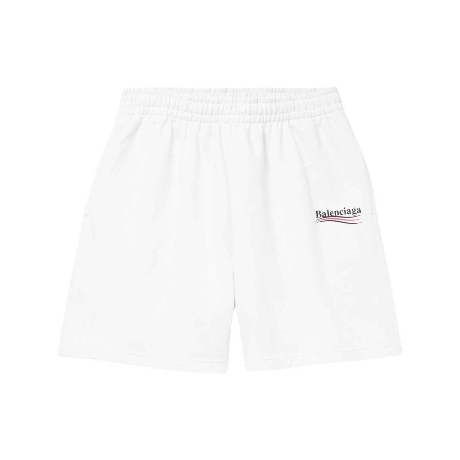 BALENCIAGA POLITICAL CAMPAIGN SWEAT SHORT
WHITE &amp; BLACk