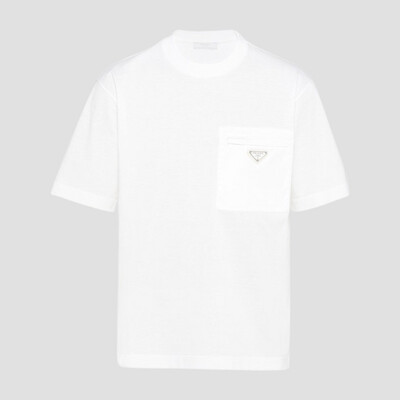 Prada Cotton T-shirt with nylon pocket White