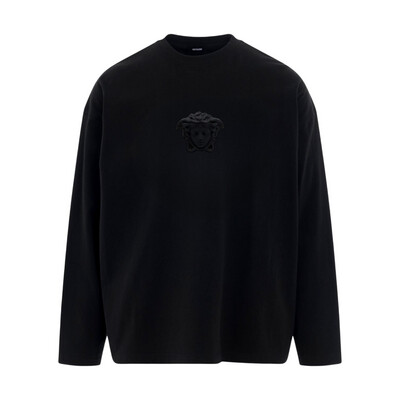 VERSACE MEDUSA LOGO EMBROIDERED T-SHIRT LONG SLEEVE BLACK 