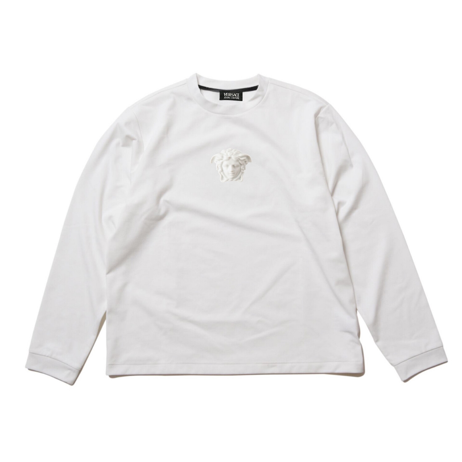 VERSACE MEDUSA LOGO EMBROIDERED T-SHIRT LONG SLEEVE WHITE