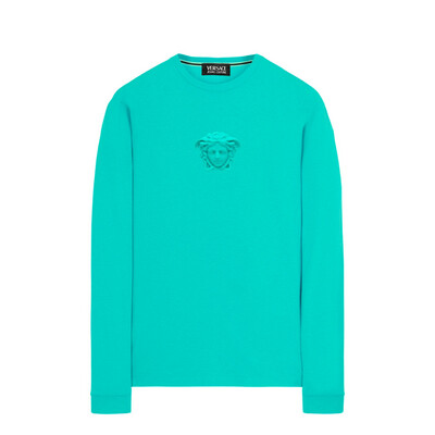 VERSACE MEDUSA LOGO EMBROIDERED T-SHIRT LONG SLEEVE GREEN