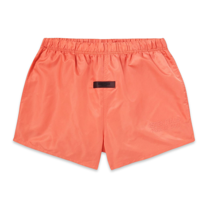 FOG ESSENTIALS Logo Flocked Nylon Shorts Coral