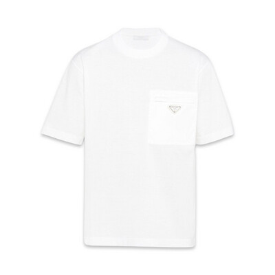 Prada Cotton T-shirt with nylon pocket White