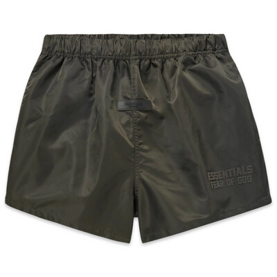 FOG ESSENTIALS Logo Flocked Nylon Shorts Black