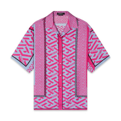Versace Camisa De Seda La Greca Rosa/Azul