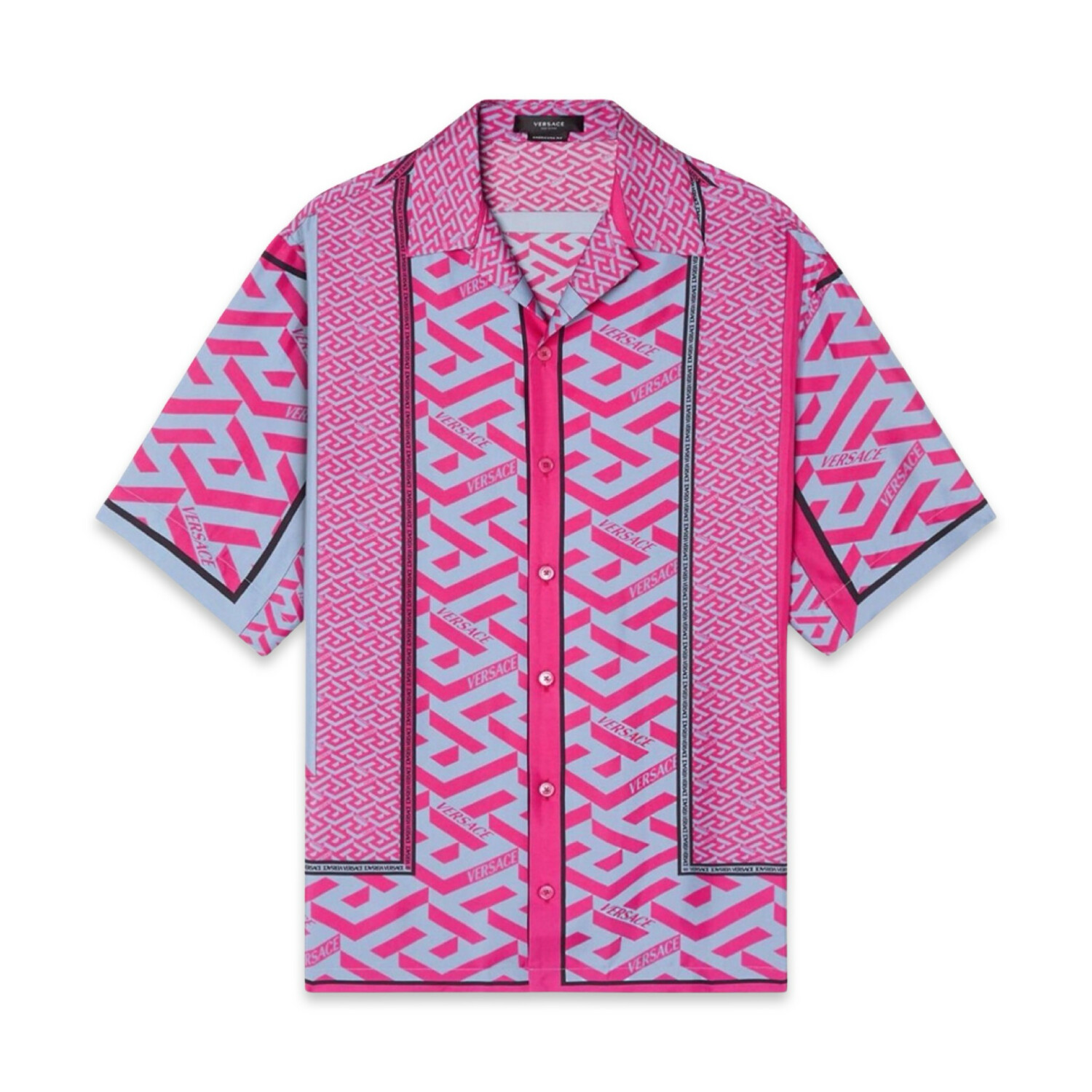 Versace Camisa De Seda La Greca Rosa/Azul
