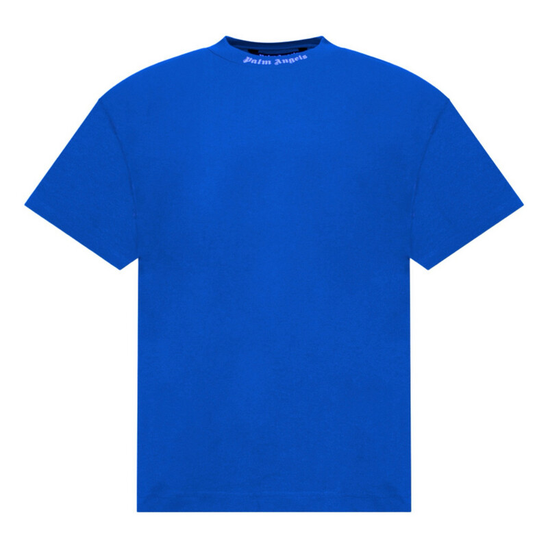 PALM ANGELS OVERSIZED MOCK NECK LOGO TEE BLUE & WHITE PALM ANGELS OVERSIZED MOCK NECK LOGO TEE BLUE & WHITE