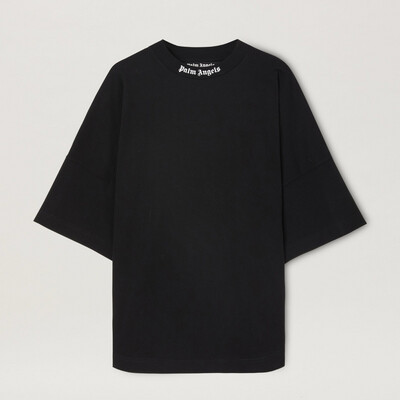 PALM ANGELS OVERSIZED MOCK NECK LOGO TEE BLACK &amp; WHITE 