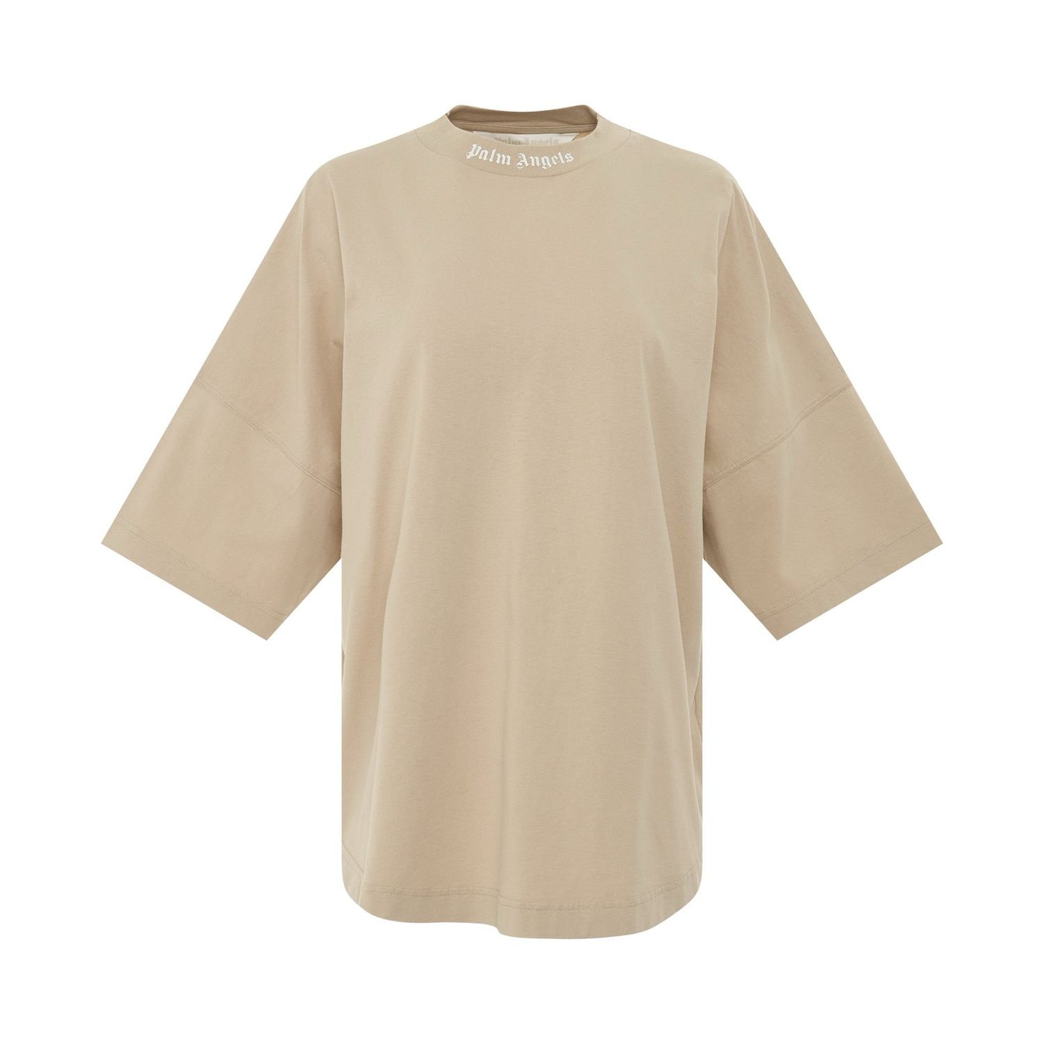 Palm Angels Oversized Beige T-Shirt With Brand Name