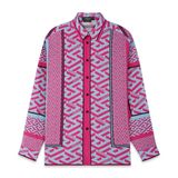 Versace Camisa mangas comprida De Seda La Greca Rosa/Azul