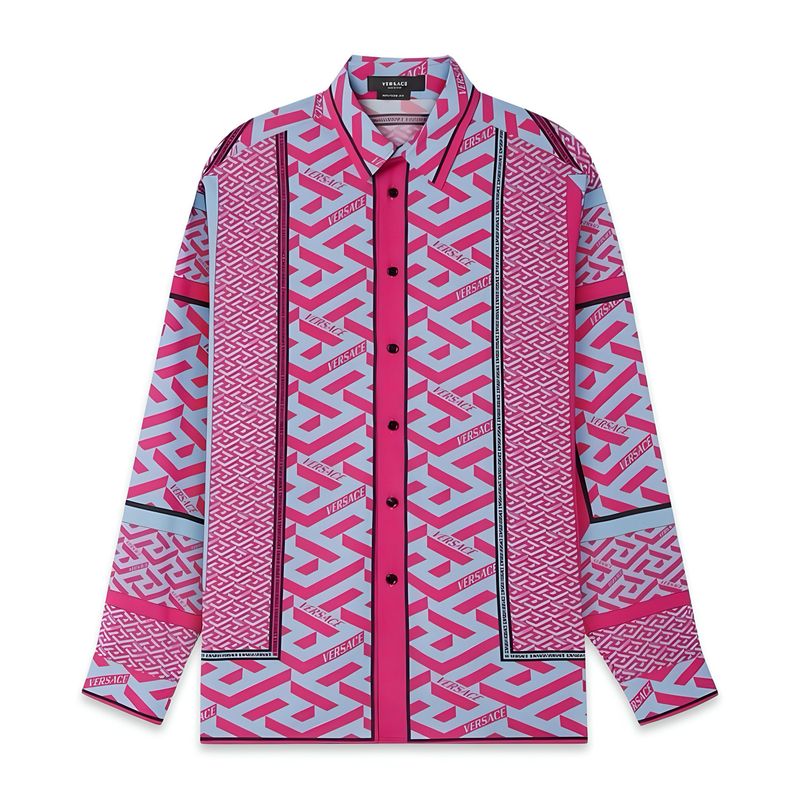 Versace Camisa mangas comprida De Seda La Greca Rosa/Azul Versace Camisa mangas comprida De Seda La Greca Rosa/Azul