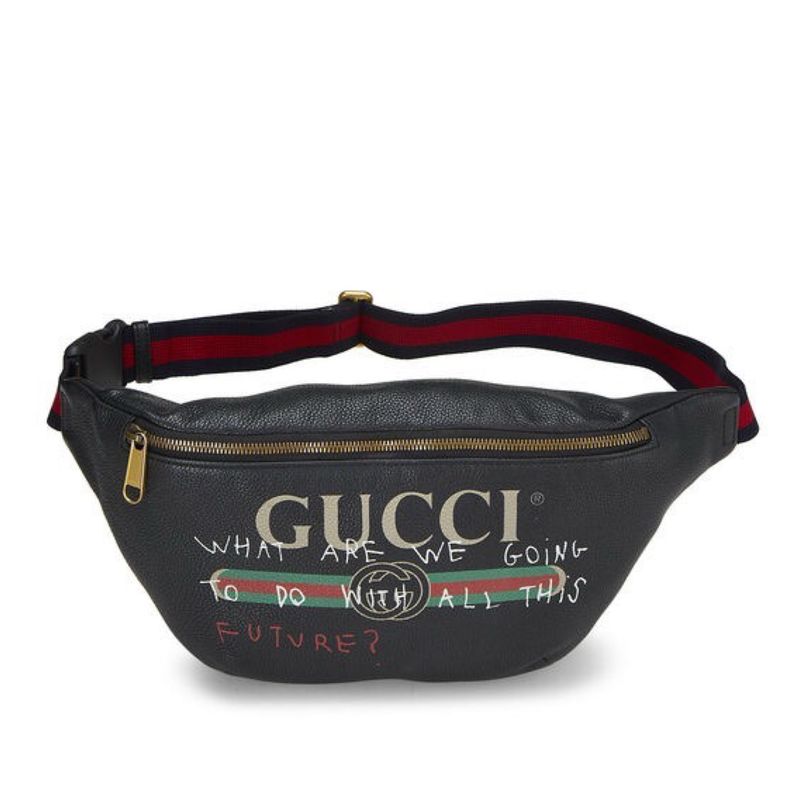 Gucci Off Black Leather Logo Web Belt Bag