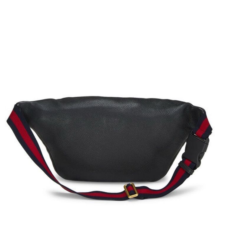 Gucci Off Black Leather Logo Web Belt Bag