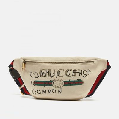 Gucci Off White Leather Logo Web Belt Bag