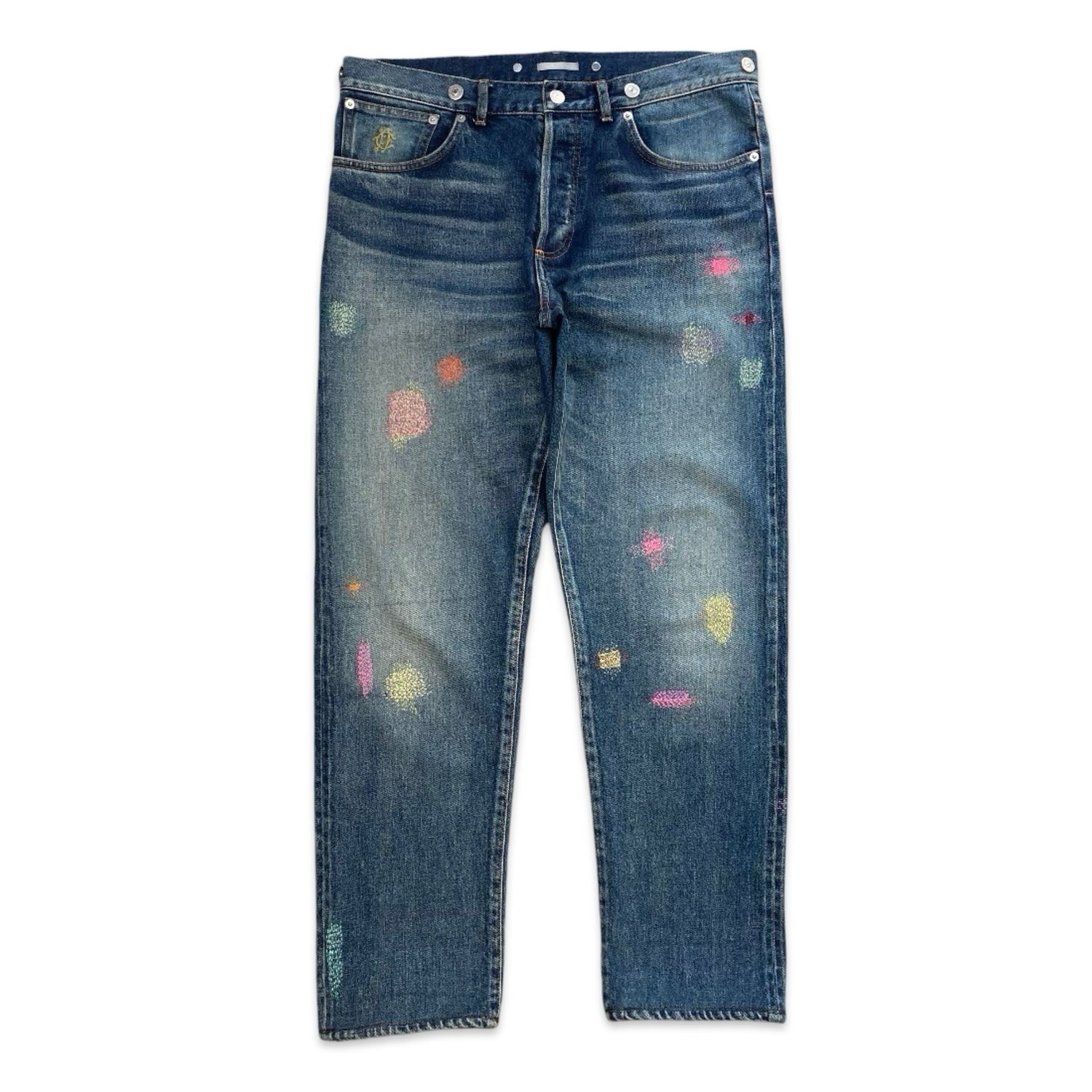 Dior Multicolor repair stitch rag embroidery denim pants