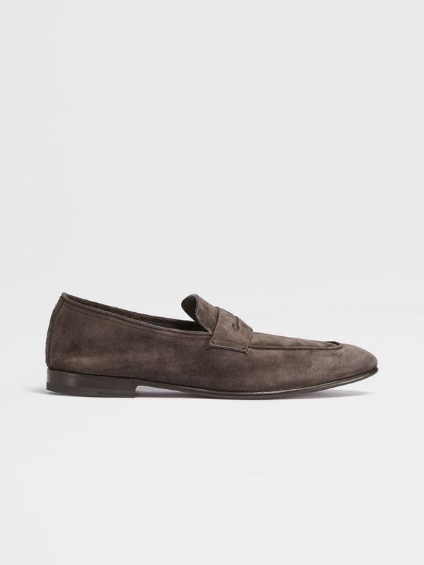 ZEGNA DARK BROWN SUEDE L'ASOLA LOAFERS
