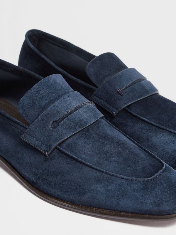 ZEGNA NAVY BLUE SUEDE L'ASOLA LOAFERS
