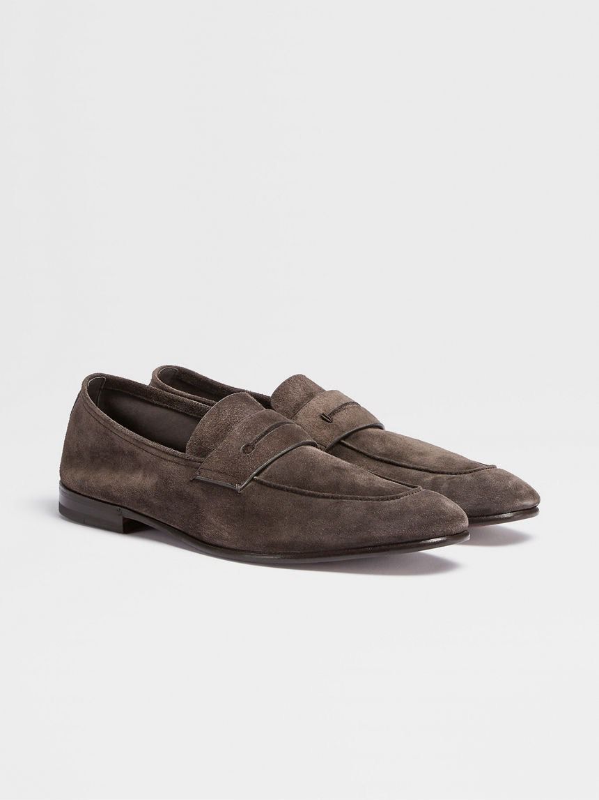ZEGNA DARK BROWN SUEDE L&#39;ASOLA LOAFERS