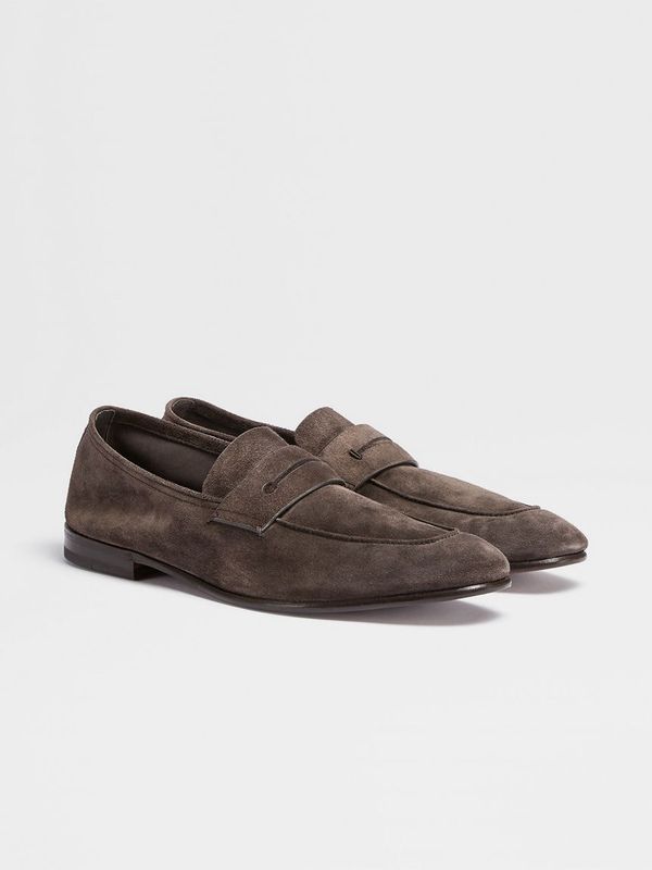 ZEGNA DARK BROWN SUEDE L'ASOLA LOAFERS