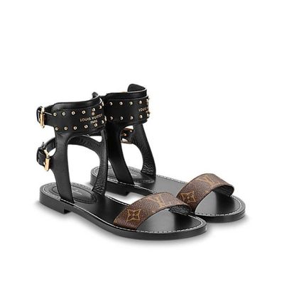 Louis Vuitton Calfskin Monogram Nomad Flat Sandals 36 Black