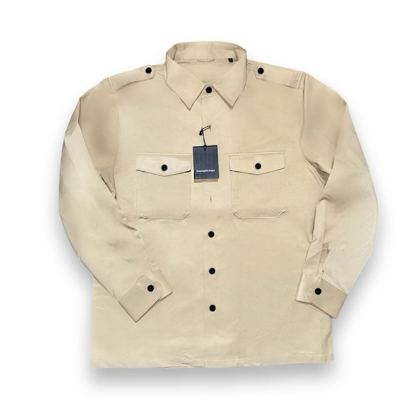 Zegna Mens Safari Shirt Long Sleeve Bege