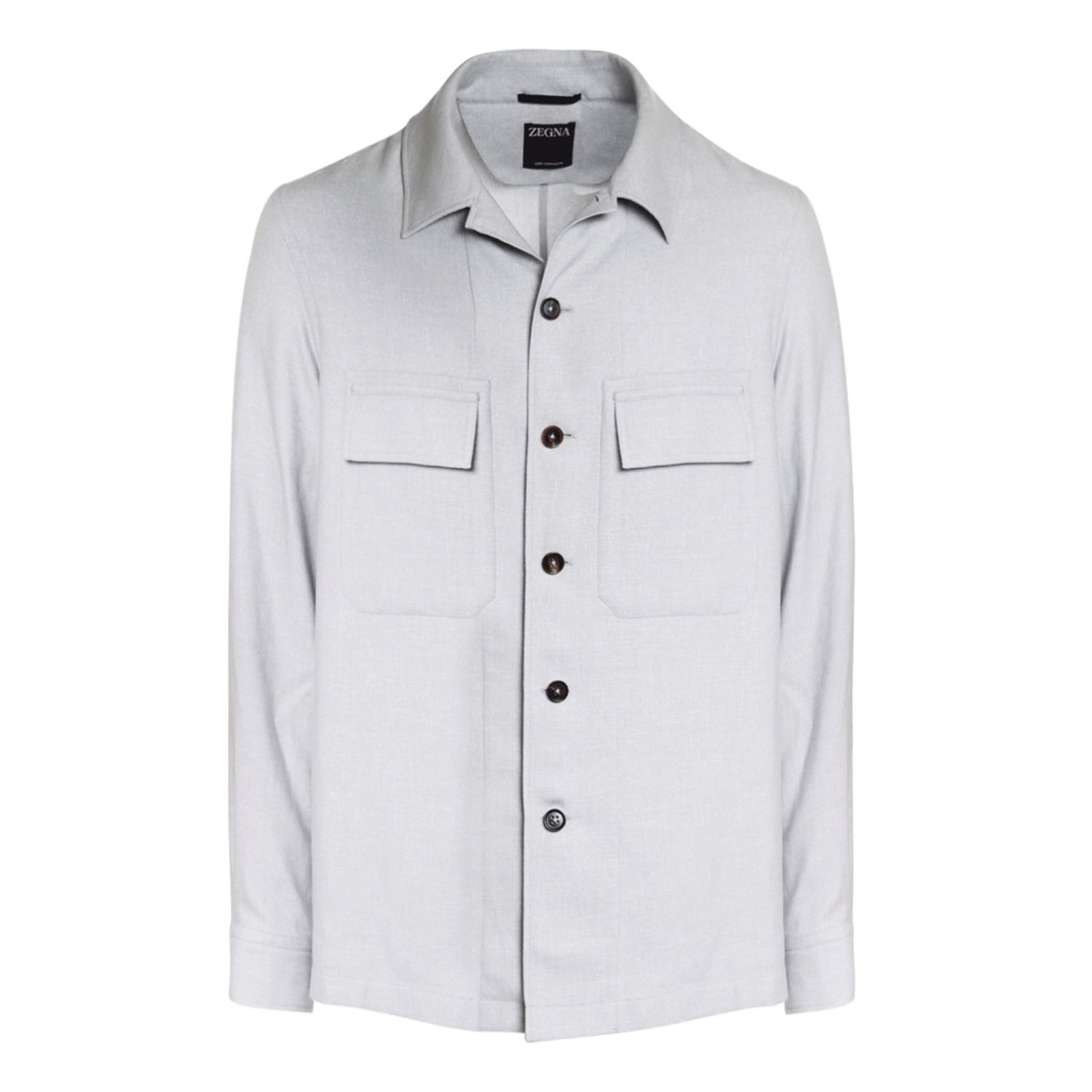 Zegna Mens Safari Shirt Long Sleeve Grey