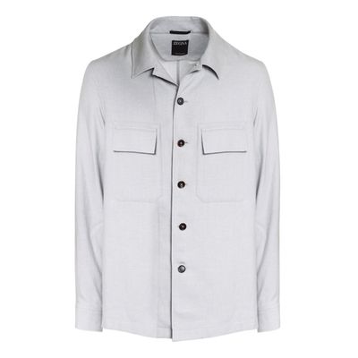 Zegna Mens Safari Shirt Long Sleeve Grey