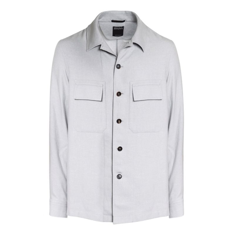Zegna Mens Safari Shirt Long Sleeve Grey Zegna Mens Safari Shirt Long Sleeve Grey