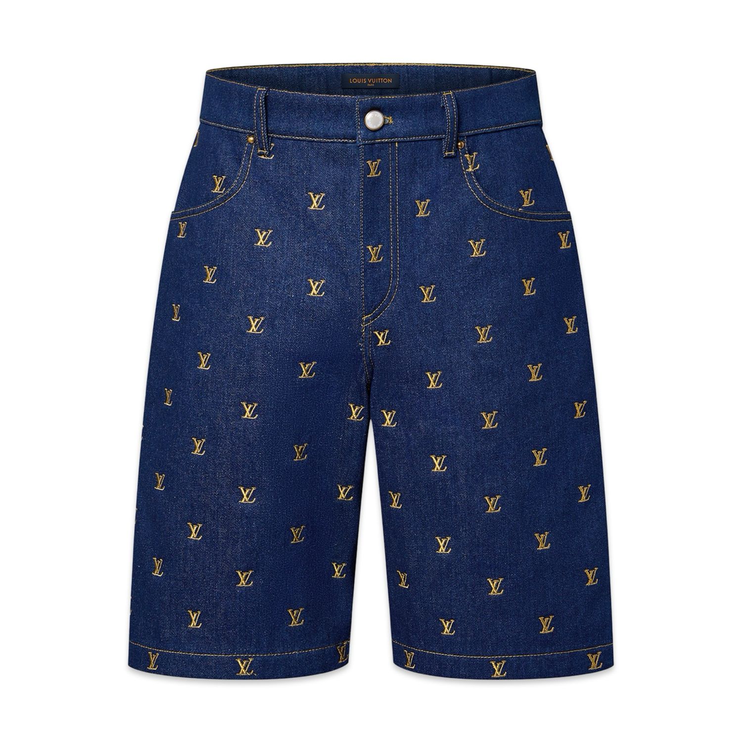 Louis Vuitton Embroidered Signature Denim Shorts