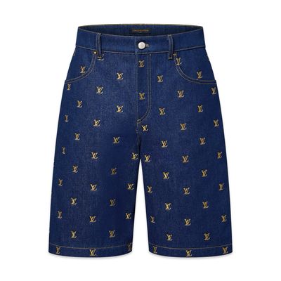 Louis Vuitton Embroidered Signature Denim Shorts