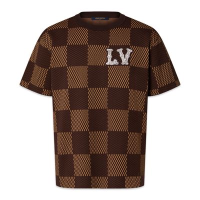 Louis Vuitton Short-Sleeved Cotton Damier Crewneck With Crystal LV Patch