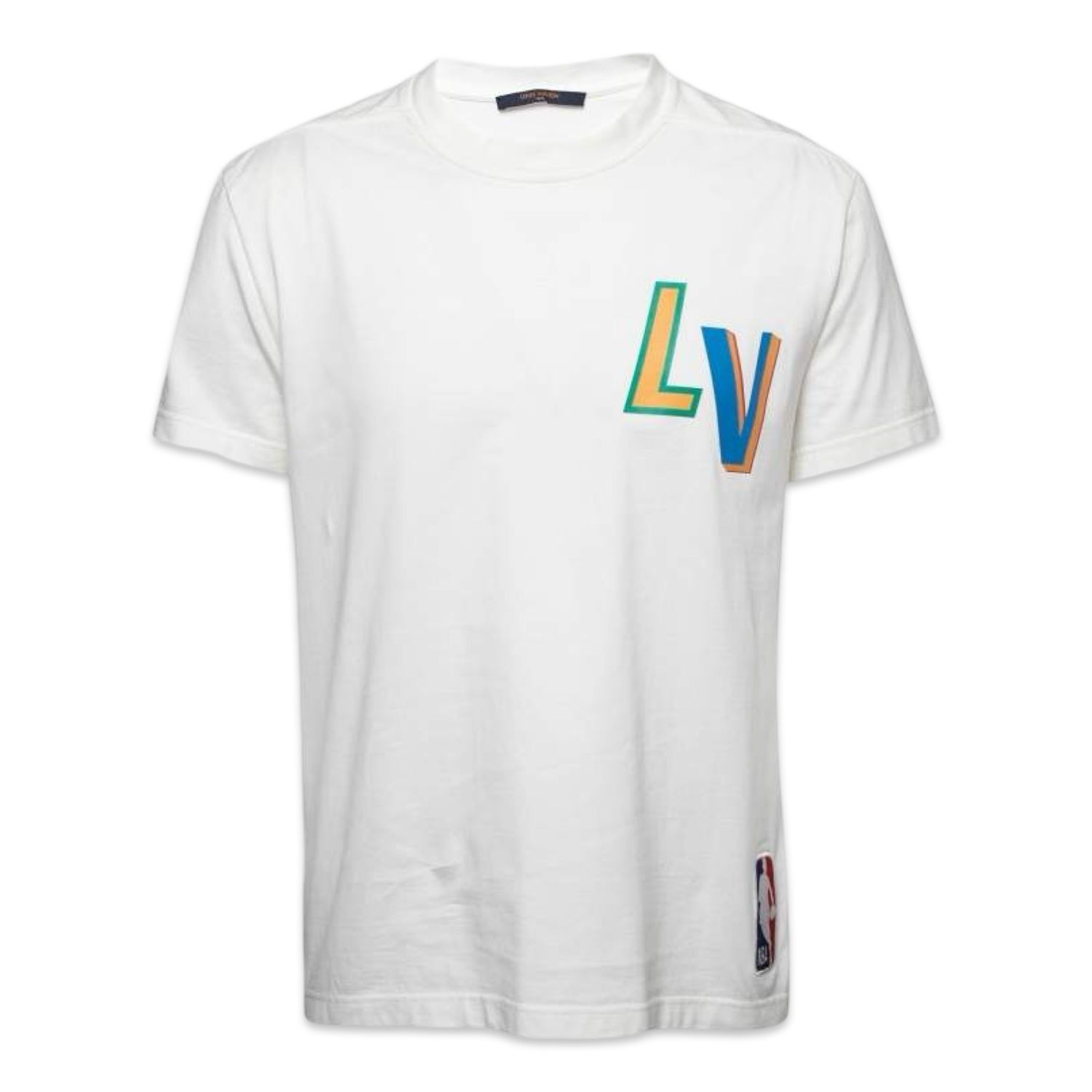 Louis Vuitton White Cotton Logo Printed NBA T-Shirt