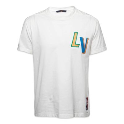 Louis Vuitton White Cotton Logo Printed NBA T-Shirt