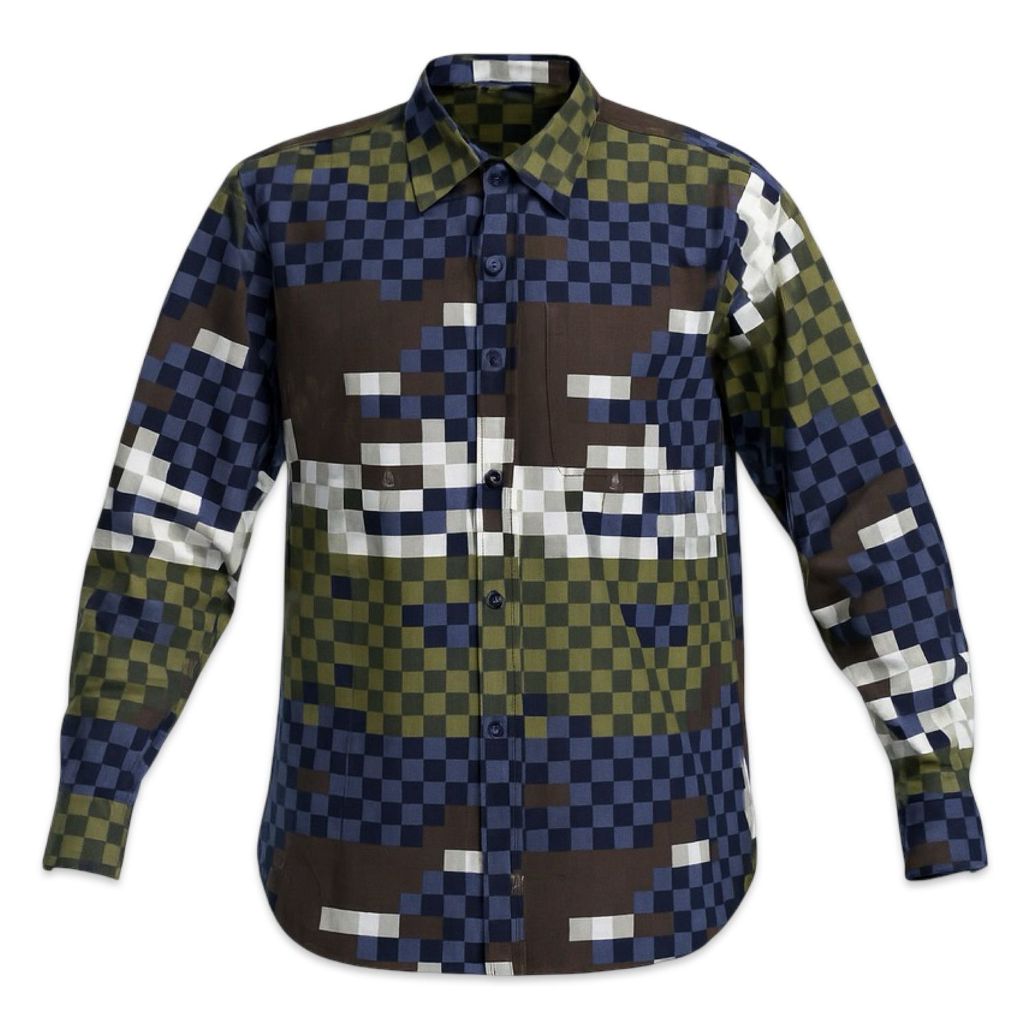 Louis Vuitton Green Brown Pixel Silky long sleeve Shirt