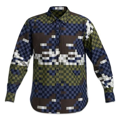 Louis Vuitton Green Brown Pixel Silky long sleeve Shirt
