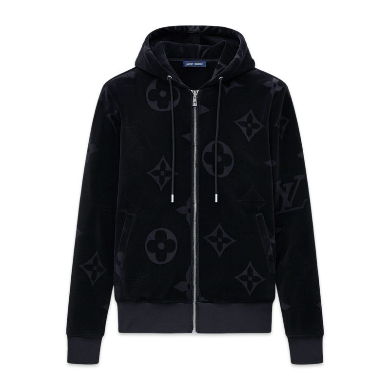 Louis Vuitton Monogram Velvet Zip Through Hoodie Set In Black