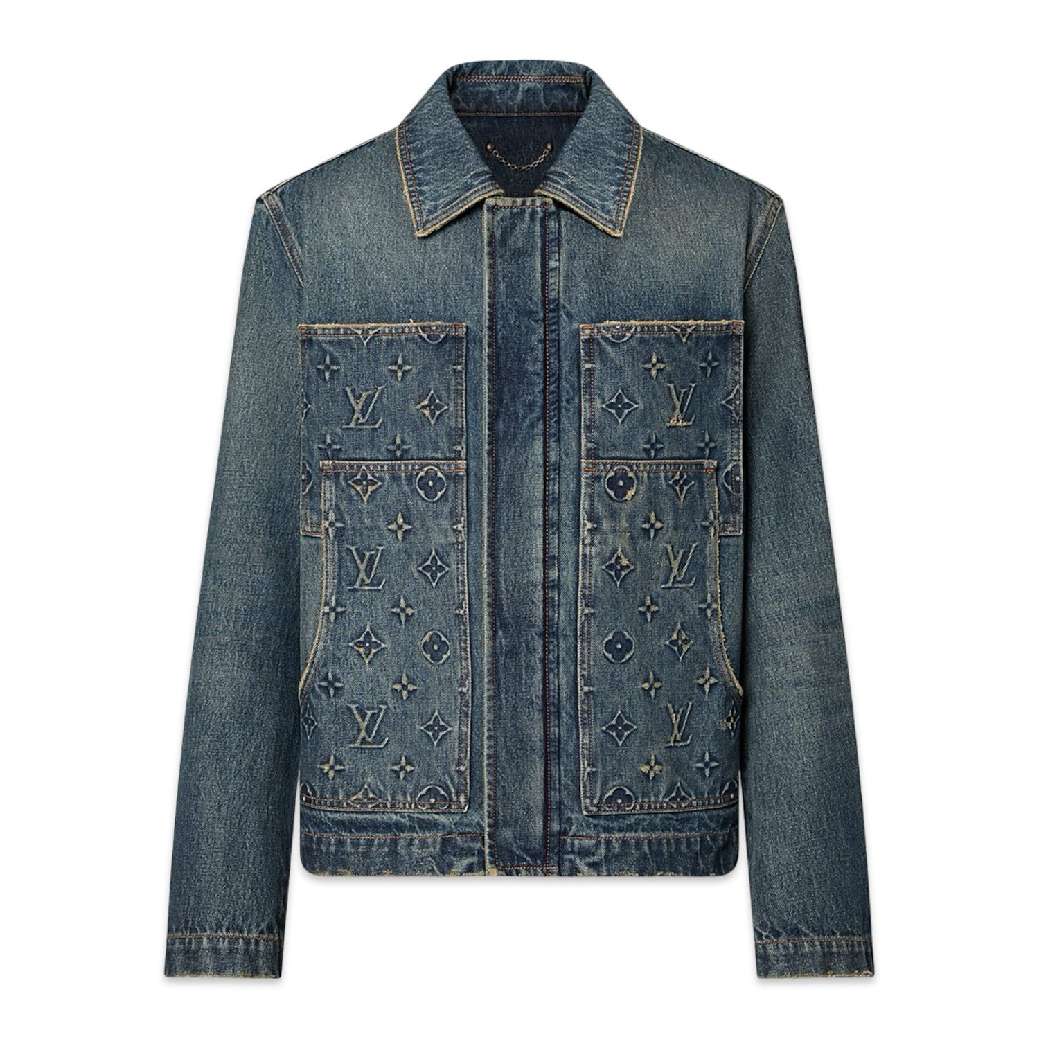 Louis Vuitton Monogram Long Sleeved Denim Workwear Shirt Blue