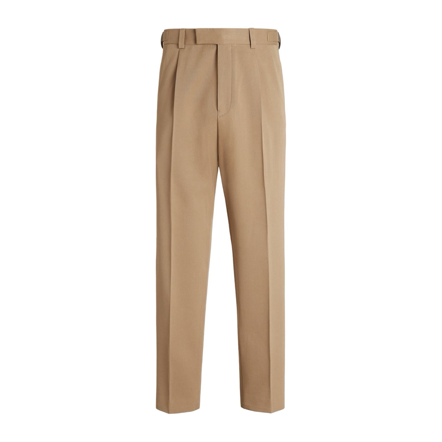 ZEGNA CALÇAS CAMEL COM PINÇA ÚNICA EM ALGODÃO E LÃ