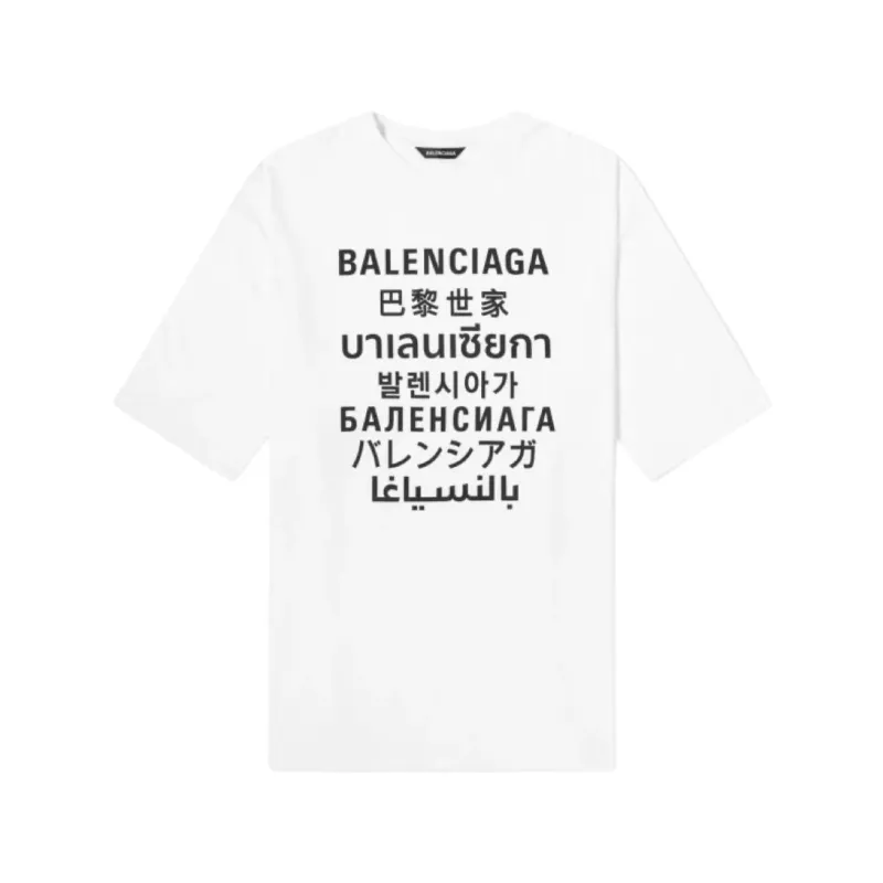 BALENCIAGA Languages Medium Fit T-shirt White &amp; Black