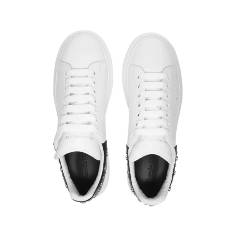 ALEXANDER MCQUEEN STUDDED WEDGE SOLE SNEAKER WHITE &amp; BLACK